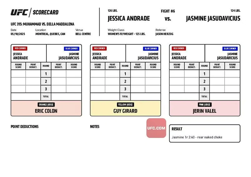 UFC 315: Официальные записки судей