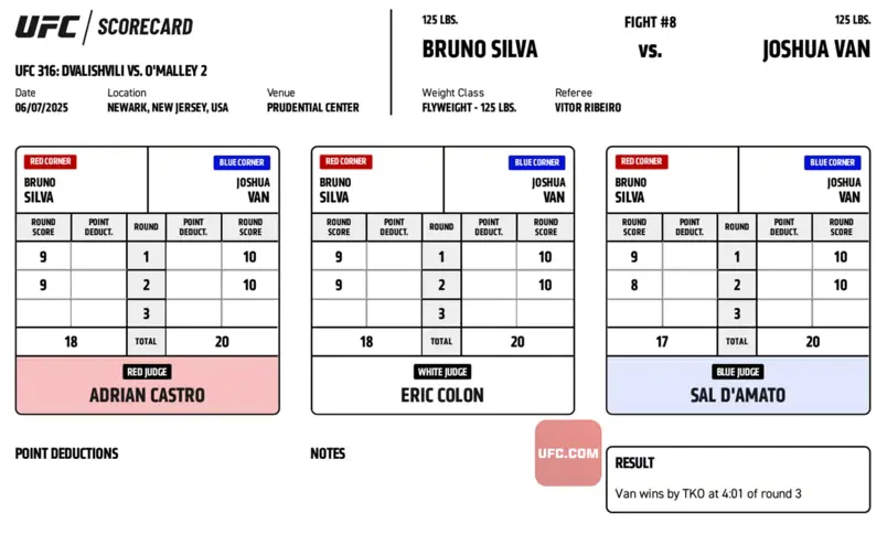 UFC 316: Официальные записки судей